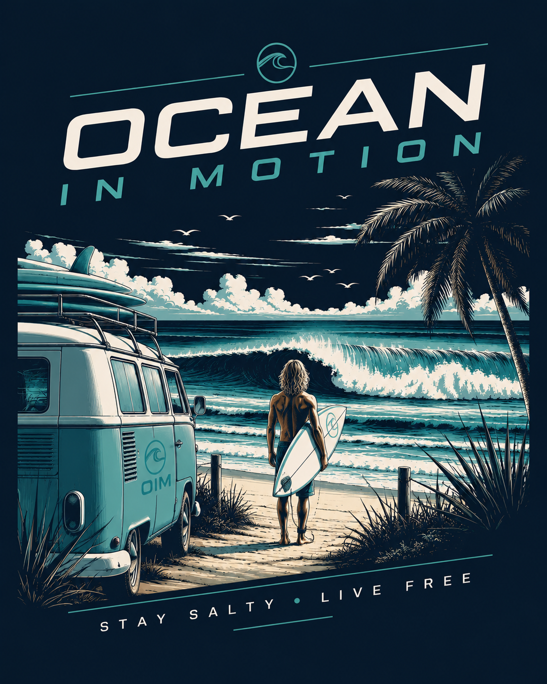 Club T-Shirt Ocean in Motion Surf line Unisex garment-dyed heavyweight t-shirt (Back design w/front chest logo) One-of-a-kind design